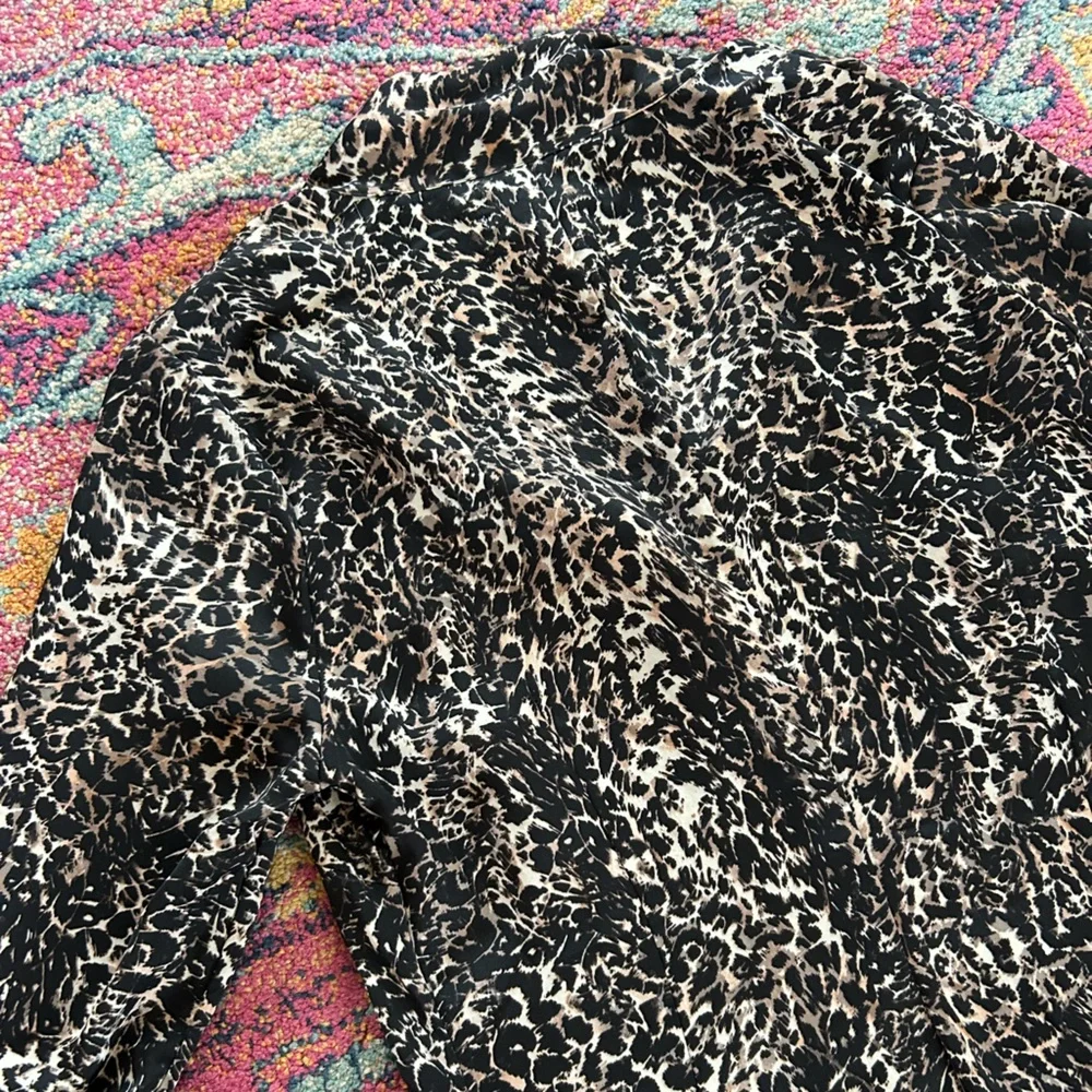 Avec Les Filles | Women’s Black/Tan Long-Sleeve Leopard Print Shirt Dress Size M